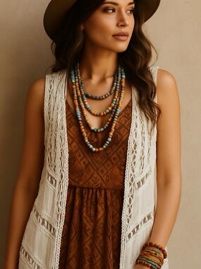 Vivid White Crochet Fringe Vest Boho Beach Duster Coverup Size 3X